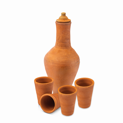Natural Clay Water Pitcher Set